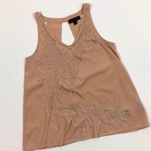 Pink Sequin Feathered Tank Top